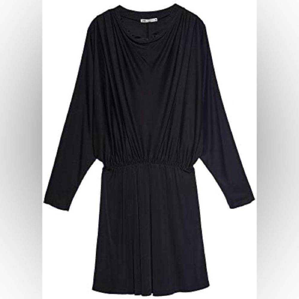 Zara Black Dress Gathered Elastic Waistband